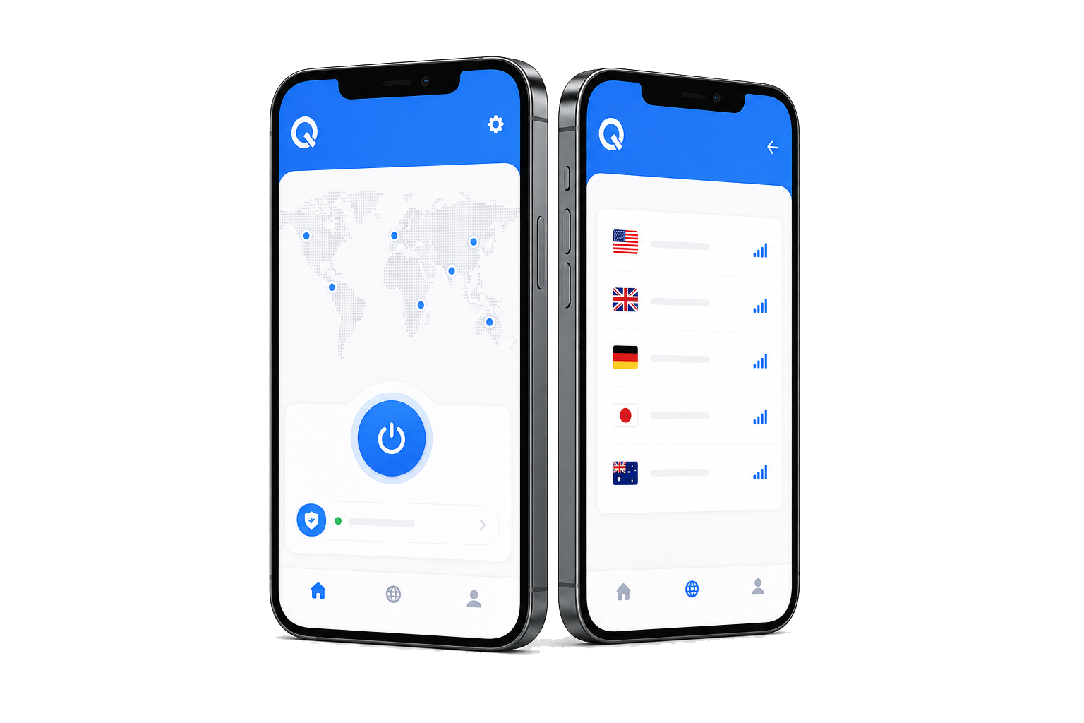 顯示 QuickQ VPN 用戶端的兩部手機