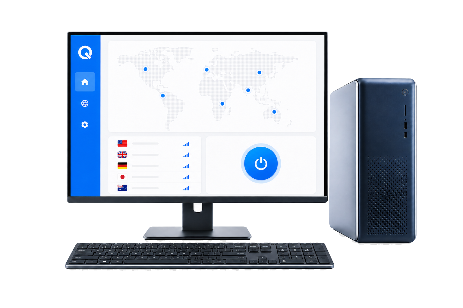 显示 QuickQ VPN 客户端的 Linux 台式电脑
